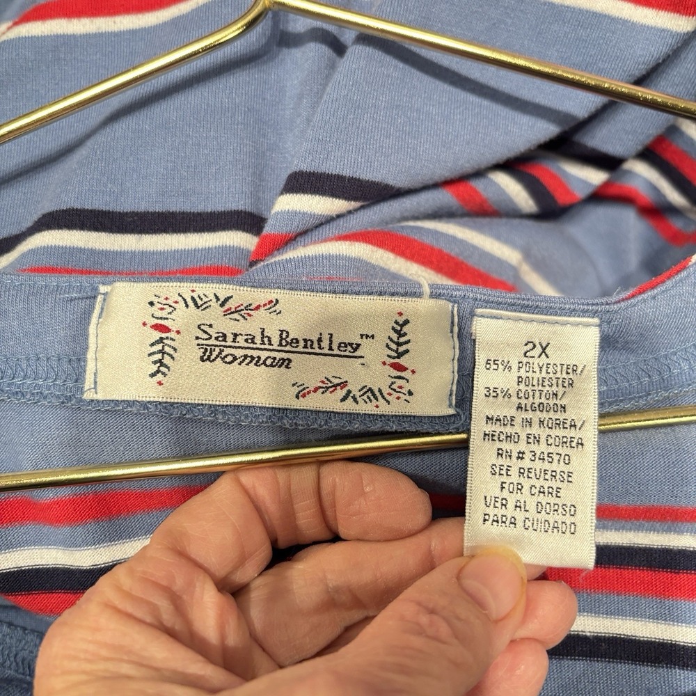 Sarah Bentley Woman Pullover Top Plus 2X Short‎ Sleeve Striped Square Neck - Picture 4 of 7